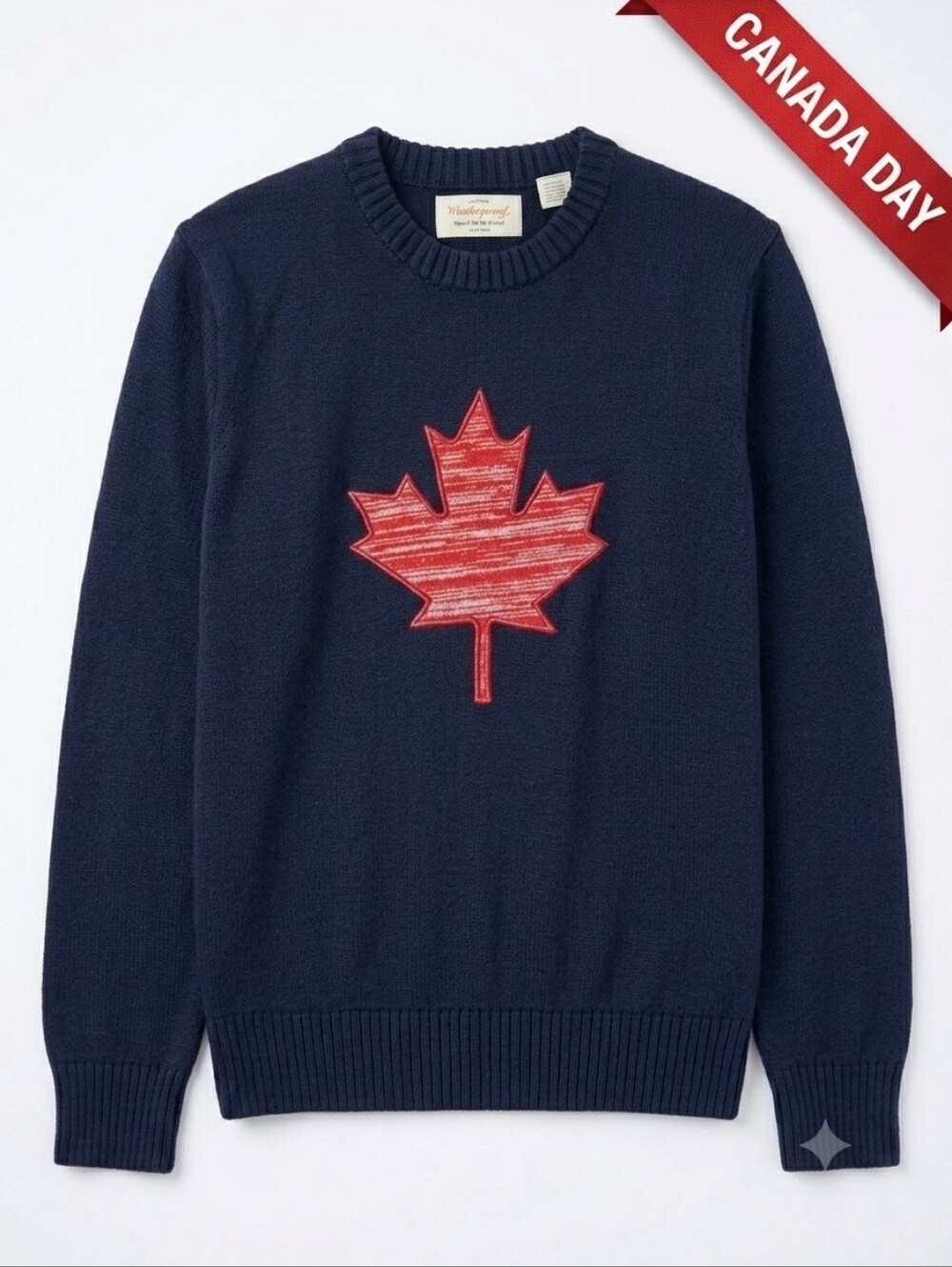 100% Cotton Navy Women's Sweater w/ Red Maple Leaf Accent NWT Size XS Canada Day